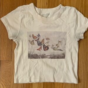 Brandy Melville Cream Tee with Butterfly Print
